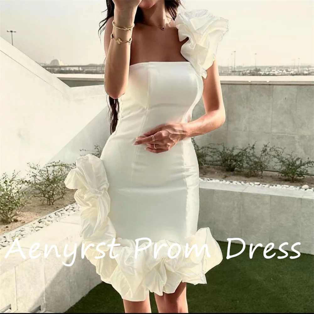 Aenyrst-Elegantes vestidos de cocktail sereia de um ombro para mulheres, babados cetim, vestidos de baile, simples