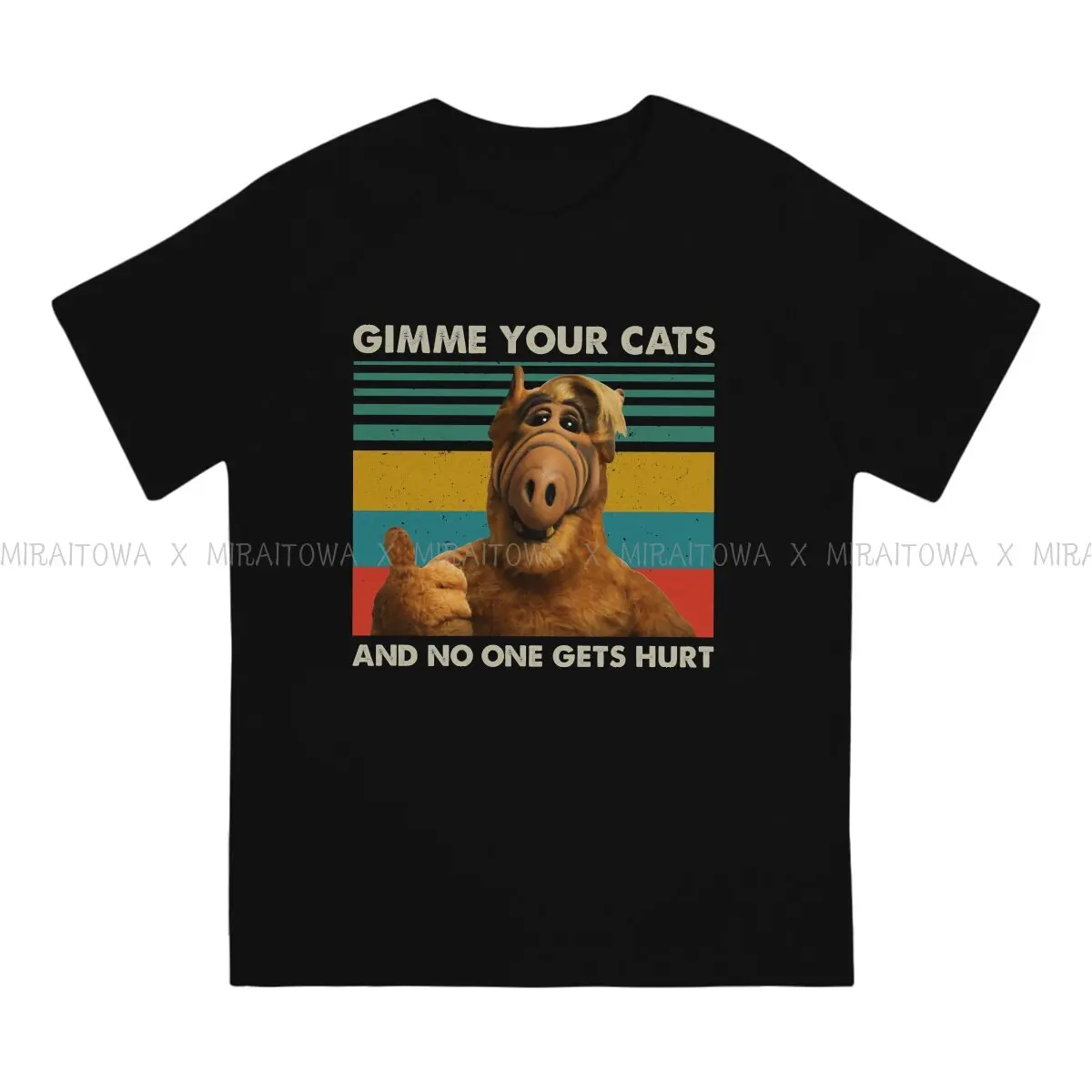 ALF The Animated Series Newest TShirt for Men Retro Gimme Your Cats Pure Cotton T Shirt Hip Hop Gift Clothes Streetwear