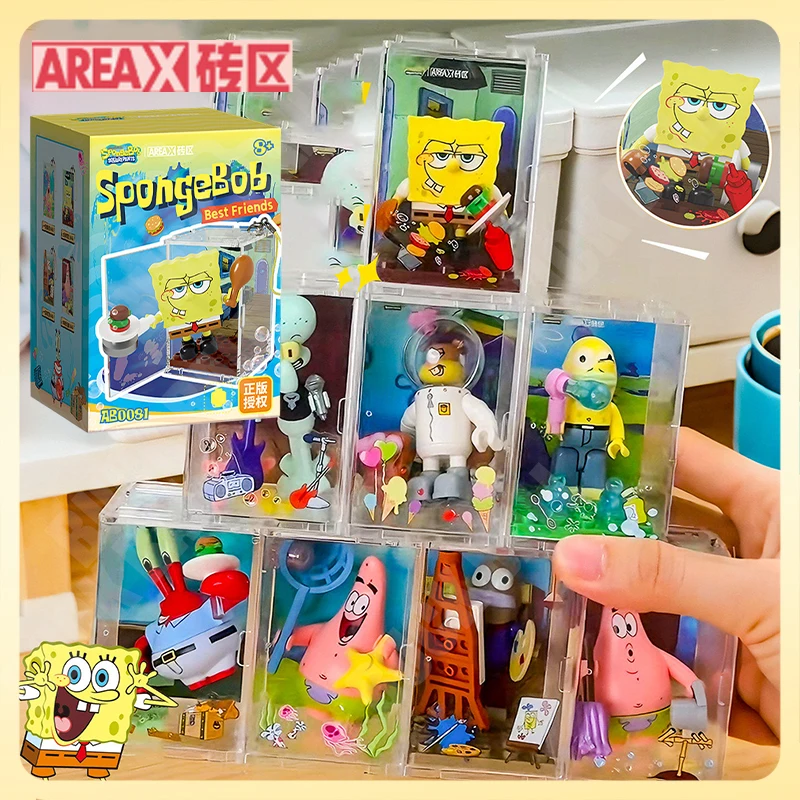 

AREA-X SpongeBob Best Friends Building Blocks Keychains Bag Pendant Patrick Star Squidward Quincy Tentacles Cute Gift For Girls