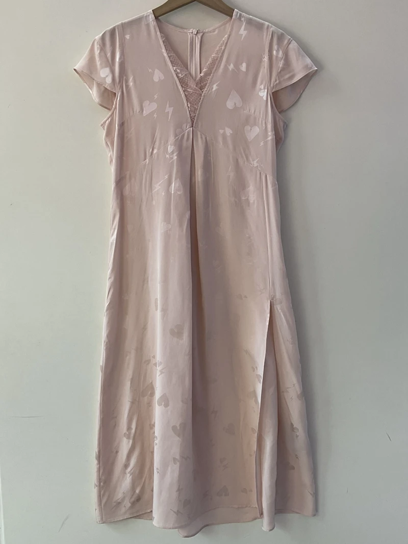 

Dress 2025 Summer New Product High end Elegant Lace V-neck Side Split Silk Jacquard Long Dress