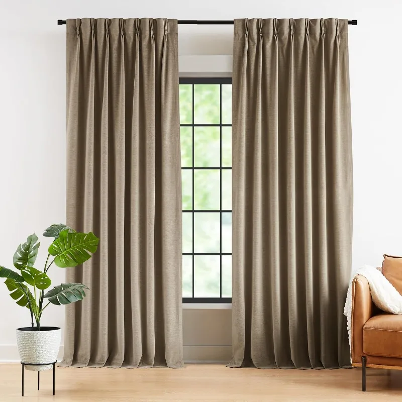 Back Tab Velvet Pinch Pleated Curtains 84 Inch Long,Room Darkening Thermal Insulated Noise Reducing Window Treatments