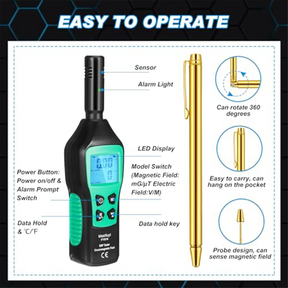 Mastfuyi Ghost Hunting Equipment Kit, 3-in-1 Emf Sensor Tester Detector, Divining Rod,for Indoor Outdoor Ghost Hunting