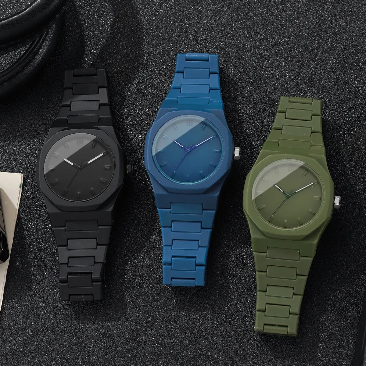 1/3PCS 남성 비즈니스 패션 플라스틱 밴드 남성용 쿼츠 손목시계 세트 심플 다이얼 시계 남성용 시계（상자 없음）