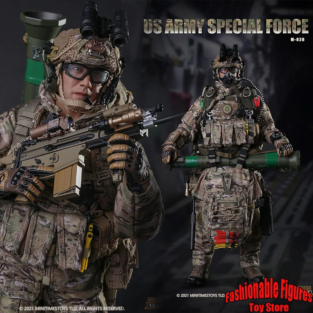 Minitimes M028 1/6 Men Soldier US Army Special Forces Parachute Jump Camouflage Combat Military Dolls 12Inch Action Figure Body