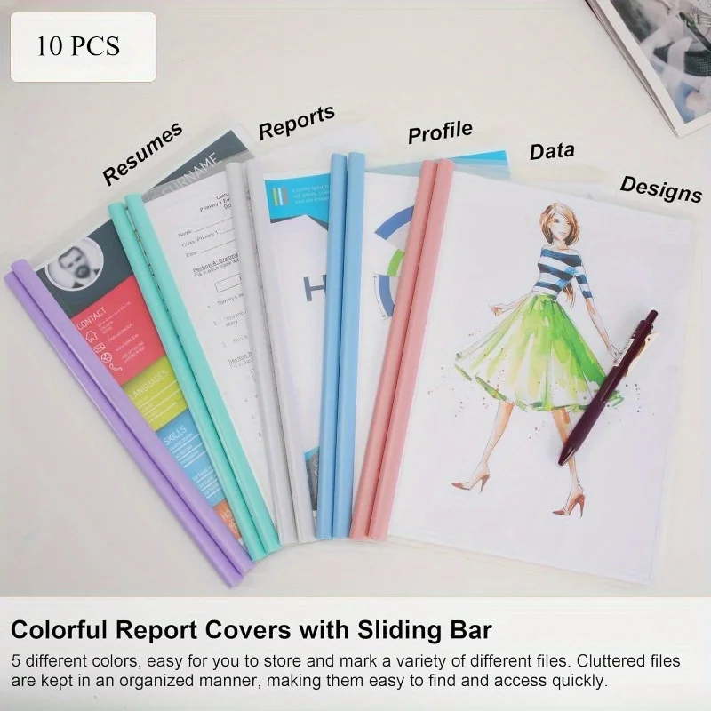 

10 шт. прозрачные обложки для отчетов из ПВХ формата А4 с раздвижными стержнями | Прочные пластиковые папки для презентаций, для делового и офисного использования