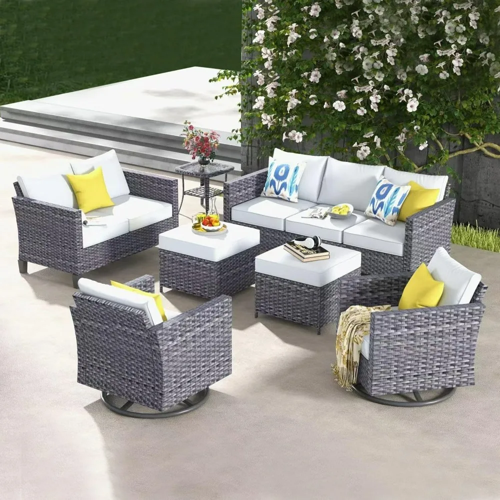 

Patio Furniture Set,7Pieces Outdoor Wicker Rattan Sofa Couch with Swivel Rocking Chairs,Loveseat Comfy Cushions Conversation Set