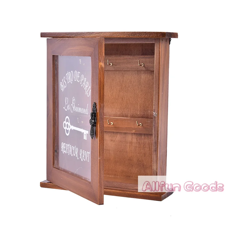 [TG835]European Style Wooden Key Holder Box Wall Mounted Key Box With 6 Hooks Wall Mounted Handmade For Home Decor, 21x6x25 Cm