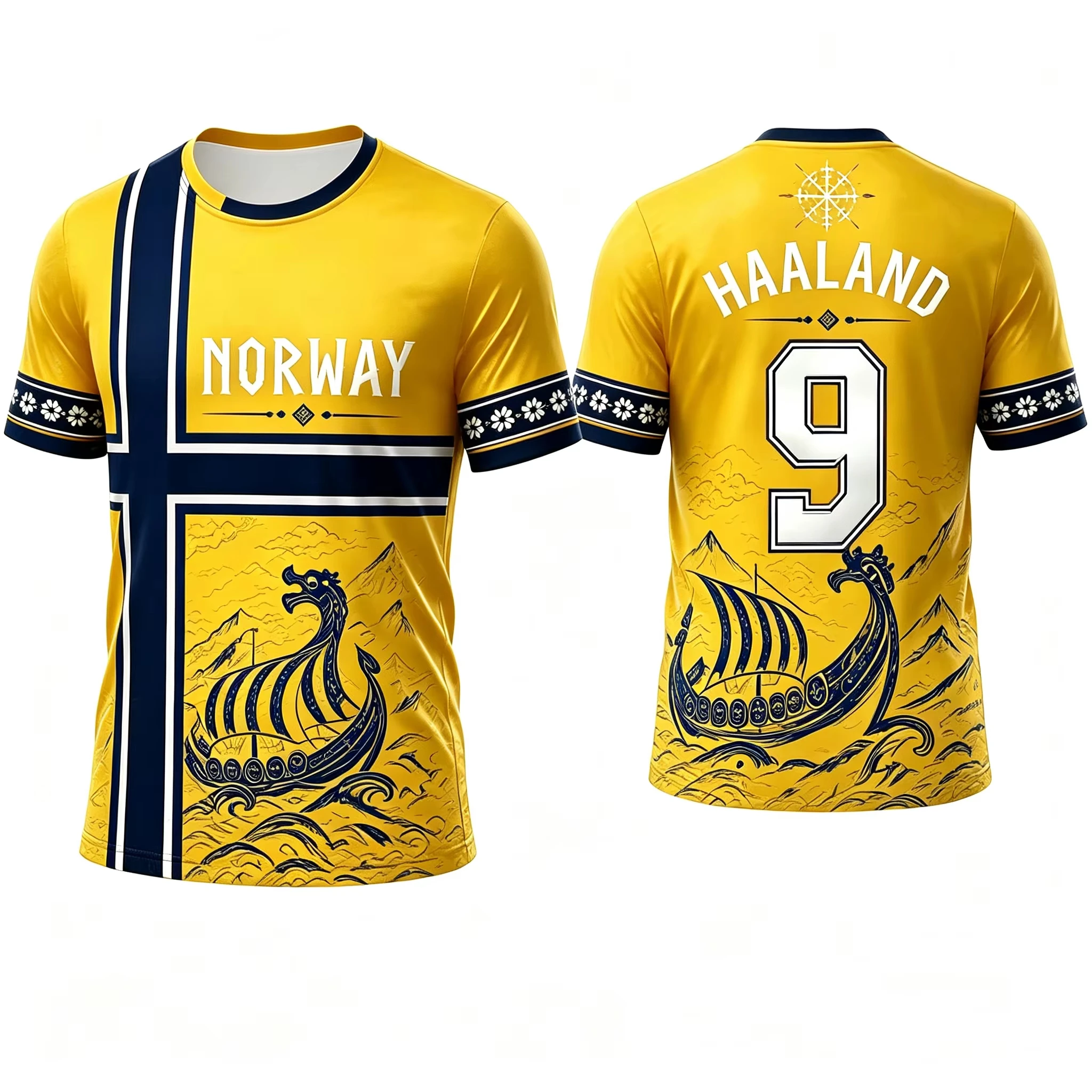 Norwegian Haaland No. 9 Print Football Fan Jersey, Breathable and Quick-Drying