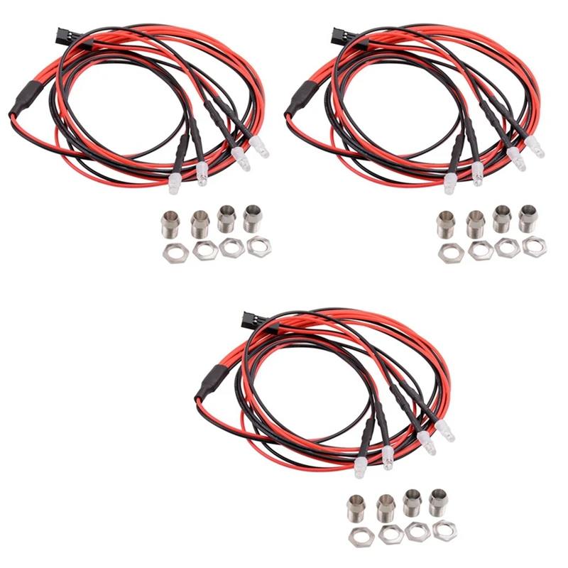 

3X 4 LED Light Kit 2 White 2 Red 3Mm Headlights For 1/24 RC Crawler Car Axial SCX24 90081 AXI00002 Upgrade Parts