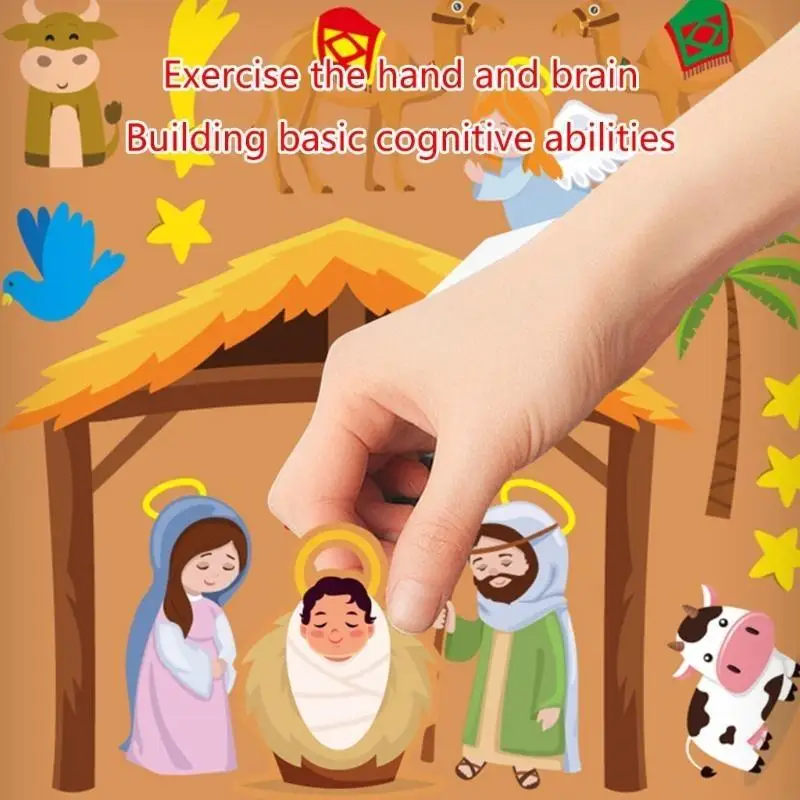 62KD Christmas Stickers Colorful Nativity Scene Decals Removable Window Stickers