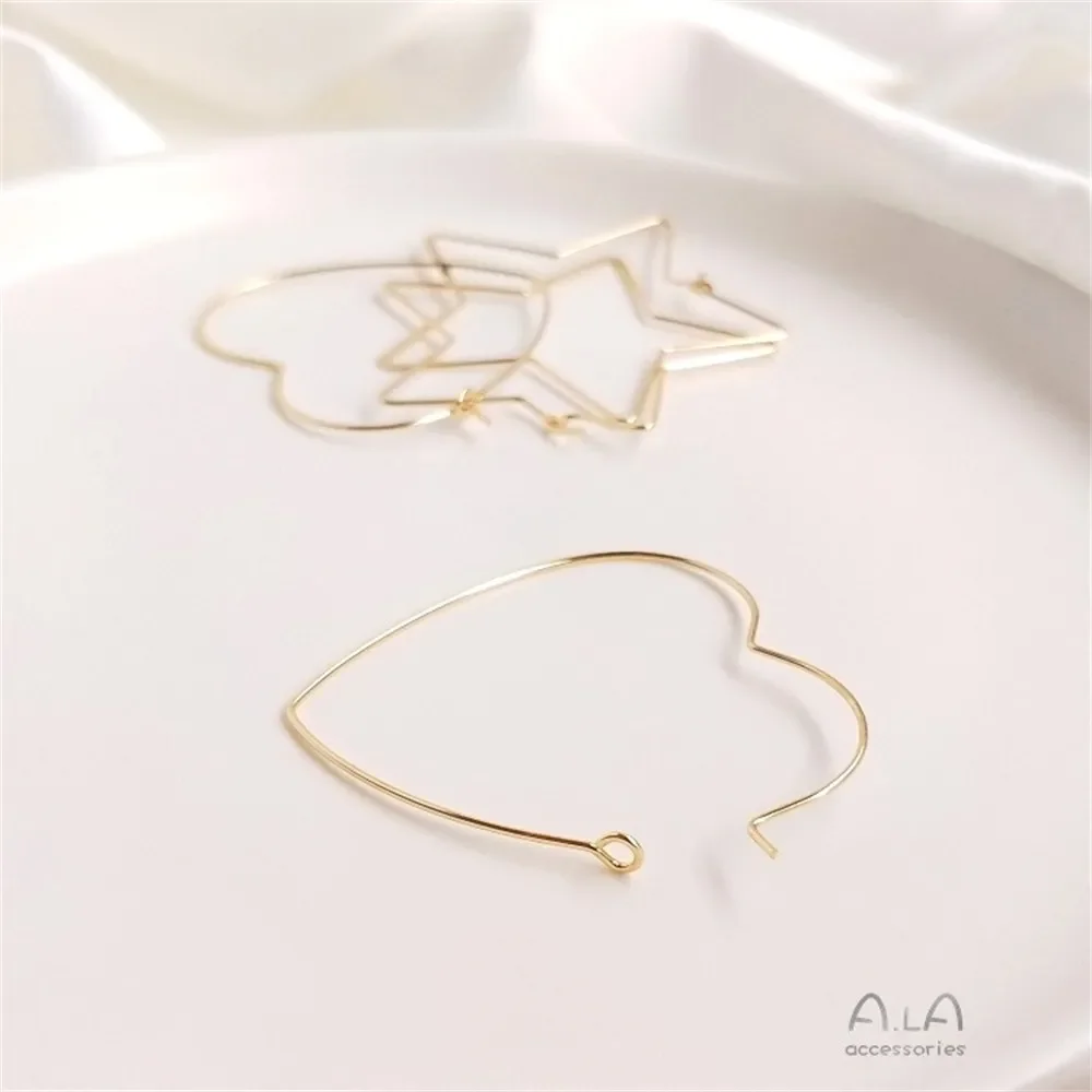 Earrings 14K Gold Wrapped Peach Heart-shaped Five Pointed Star Big Earrings Ins Minimalist DIY Handmade Earrings E022