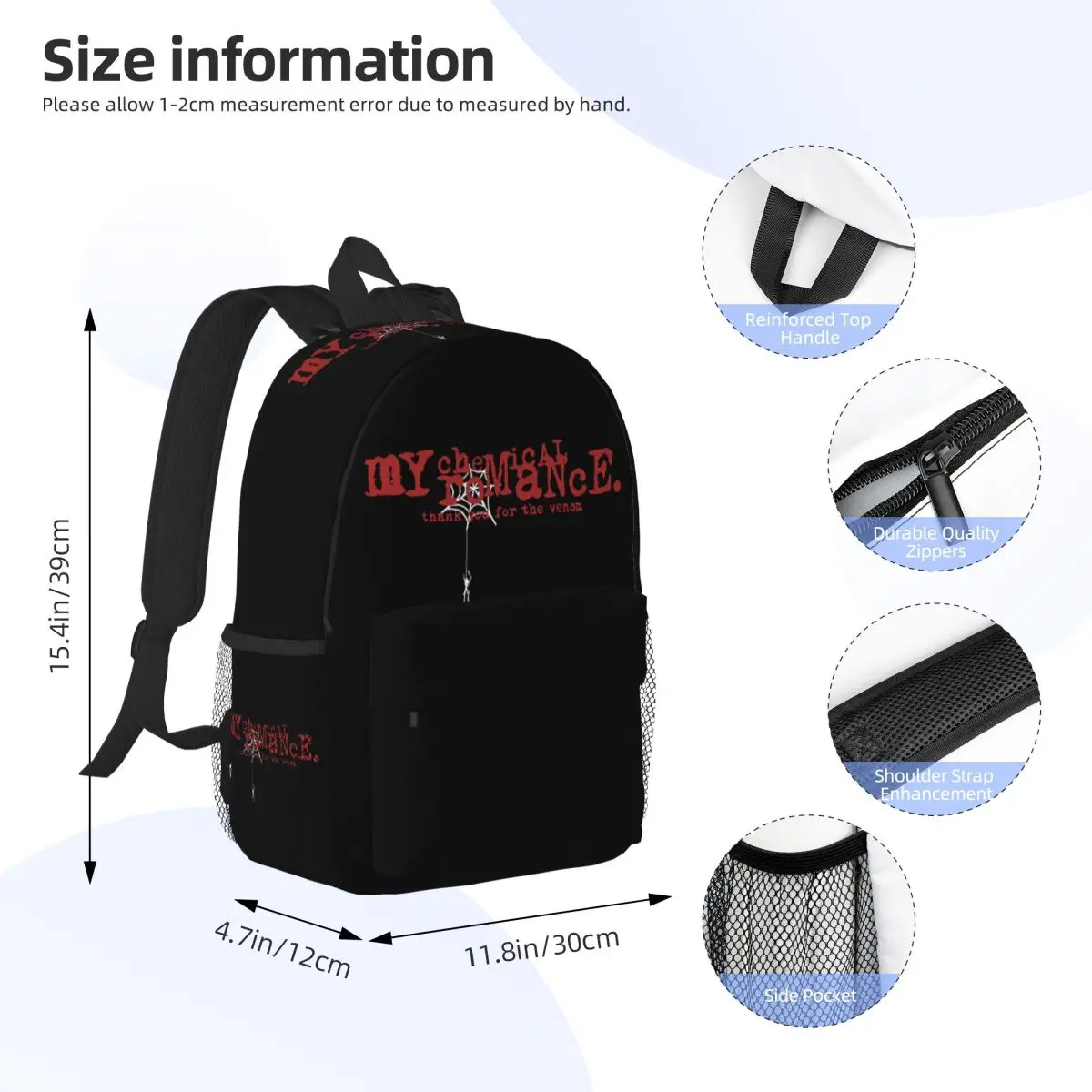 Rock MCR My Chemical Romance Backpack Daypack Large Capacity Boys Girls BookBag Shoulder Bags for Men Women Children School Bag