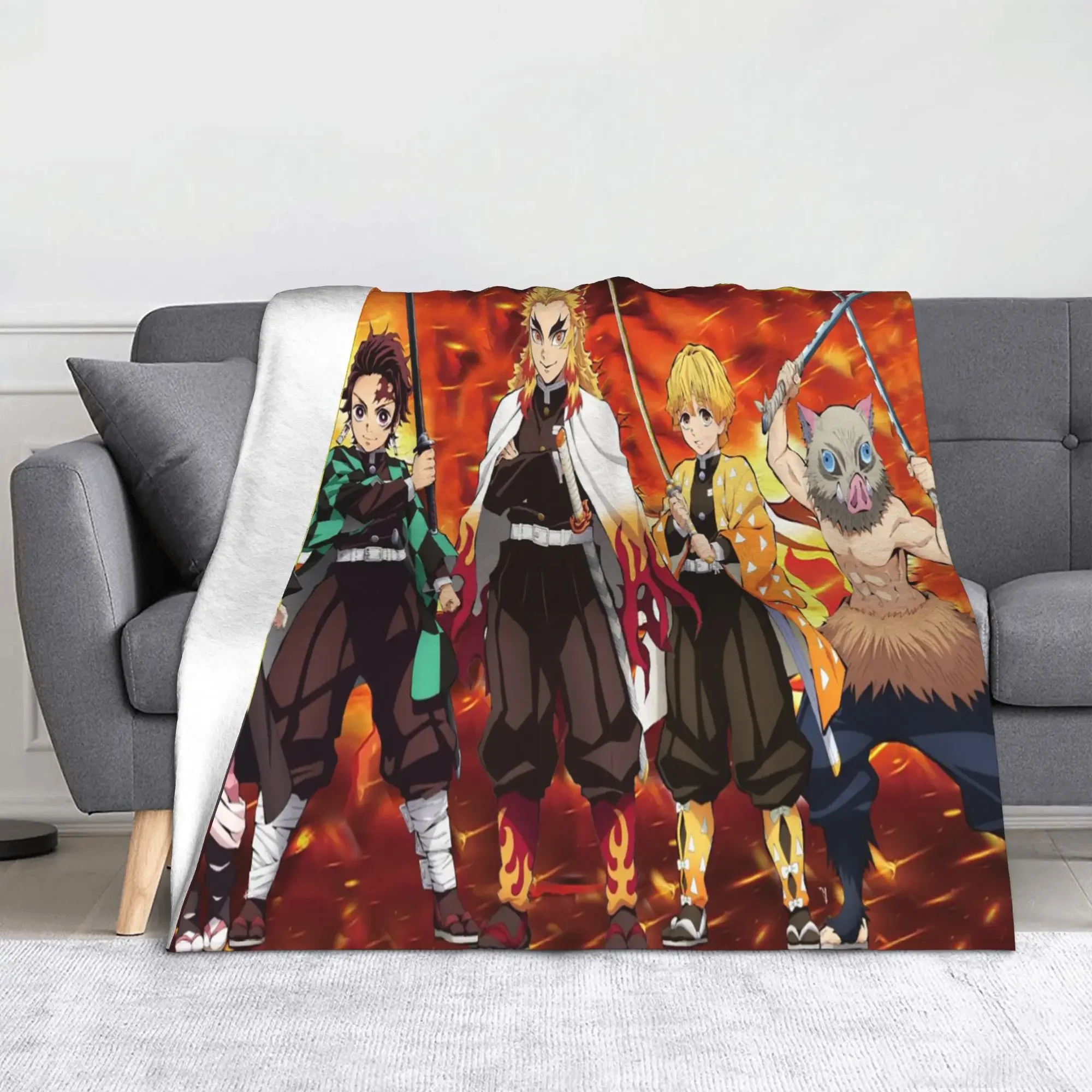 

Demon Slayer Blanket Flannel Nezuko Tanjirou Zenitsu Inosuke Anime Throw Blanket for Travel Bed Rug Home Textile