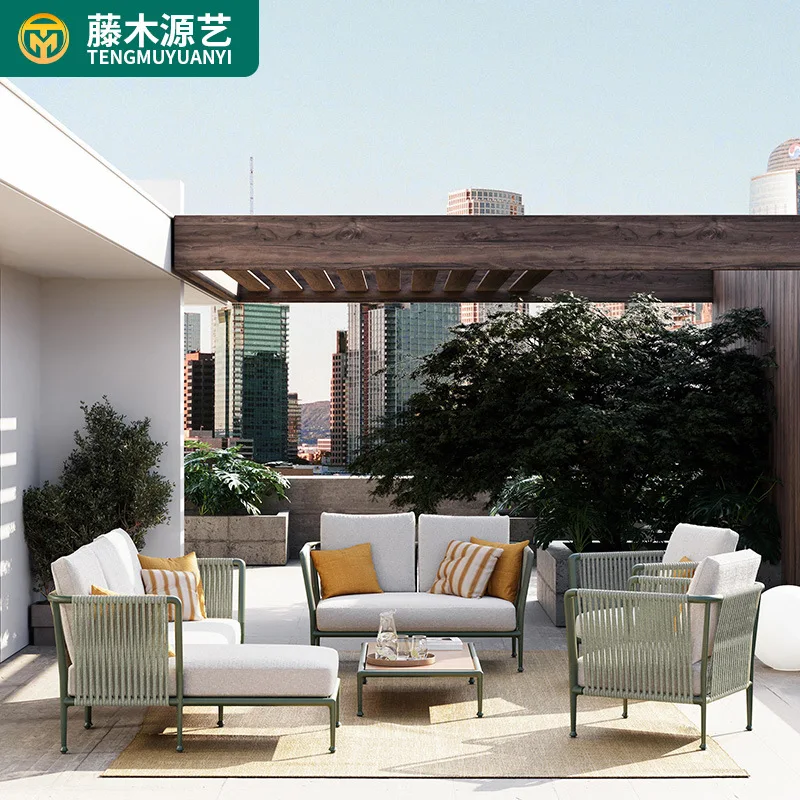 Outdoor Rattan Sofa Tables And Chairs Overhead Layer Modern Nordic Simple Rattan Chair Garden Courtyard Balcony Rattan Outdoor