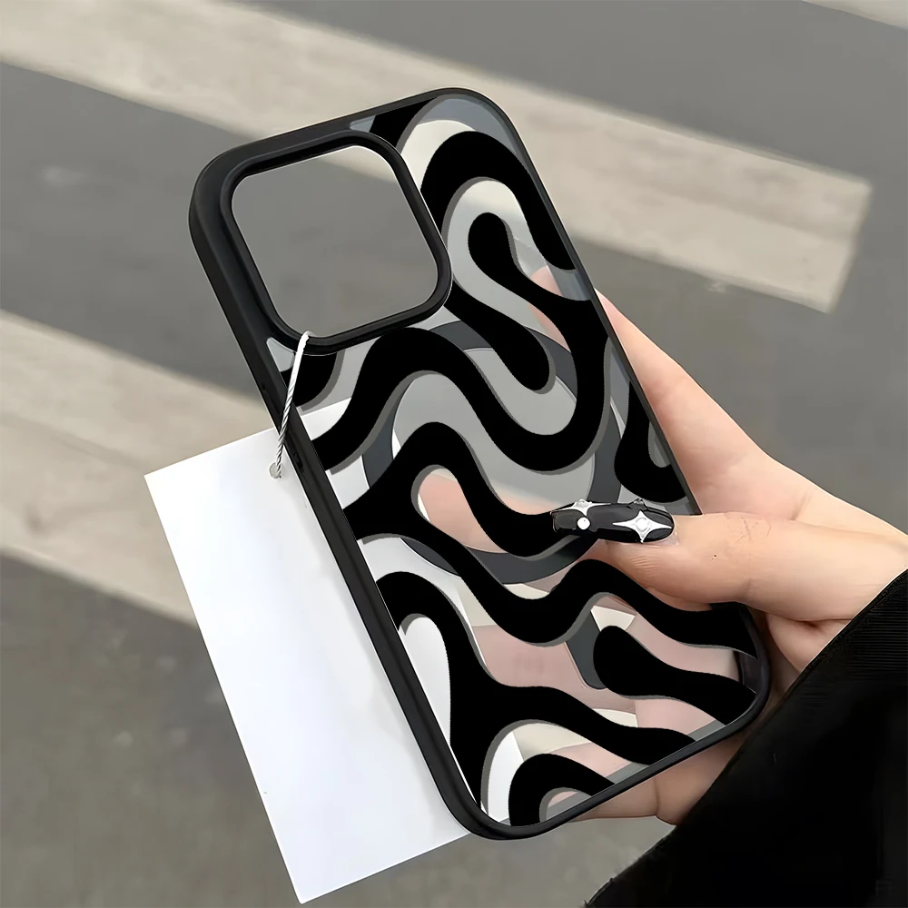 

Black Ripple Pattern For Magnetic Phone Case For iPhone 11 12 13 14 15 16 17 Pro Max 15 Plus 17 Air Transparent Shockproof Cover