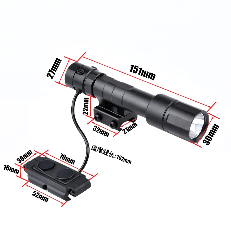 Senter Airsoft REIN 2.0 logam, aksesori lampu senjata berburu LED putih 1300 lumen dengan saklar fungsi ganda cocok rel 20mm