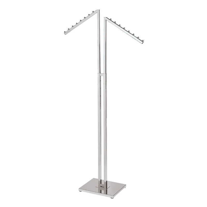 

SSWBasics Chrome 2-Way Clothing Display Rack - Sleek Retail Clothing Rack with Slant Arms for Garment Display (48"-72"H 3" )
