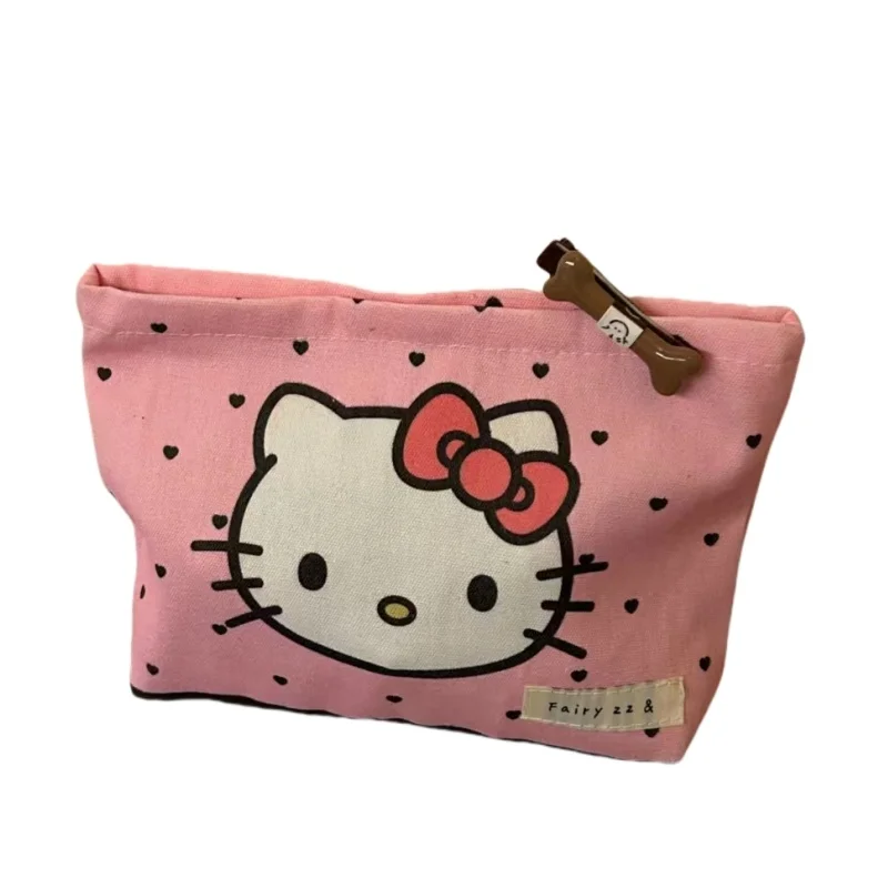 Sanrio Hello Kitty розовая милая косметичка Cute Kitty Cat портативная парусиновая дорожная сумка для хранения мелочей большой кошелек для монет