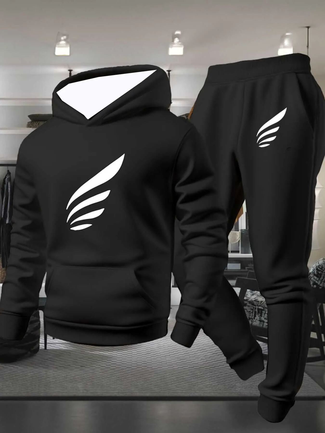 

2025-26 Autumn and Winter New Y2K Sports Set Hoodie 3D Printed Men's Fashion Oversized Daily Comfortable Street Two Piece Set