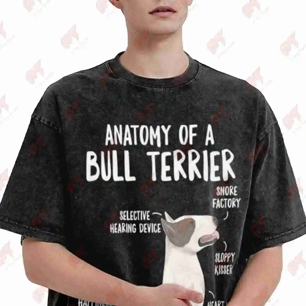 Funny Bull Terrier Anatomy Vintage Washed Tee Pure Cotton T-Shirt