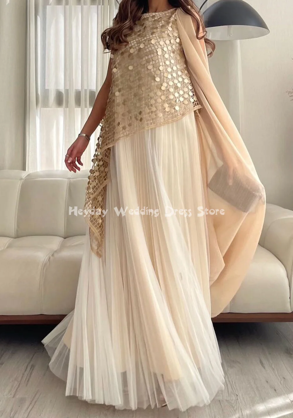 فساتين سهرة سعودية من Heyday برقبة دائرية من التل بطول الأرض بدون أكمام على شكل حرف A فساتين رسمية أنيقة للحفلات 2025 #3