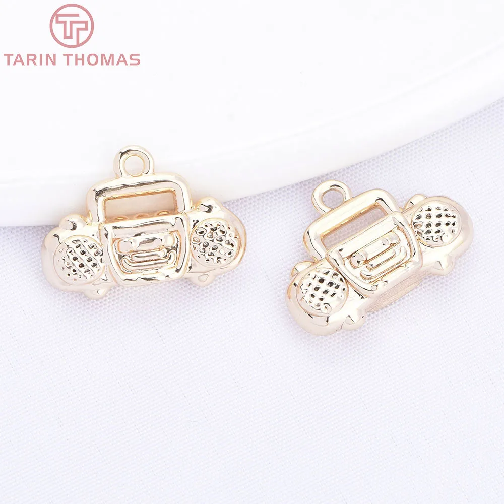 (10718) 6PCS 15x11MM 24K Gold Brass Radio Shaped Charms Pendants High Quality DIY Jewelry Making Findings Accessories Wholesales