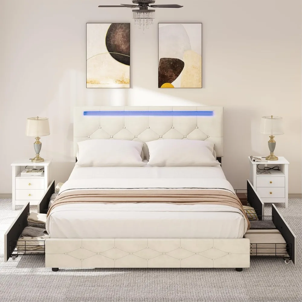 Verstelbaar groot bedframe met LED-verlichting, groot bedframe met opbergruimte