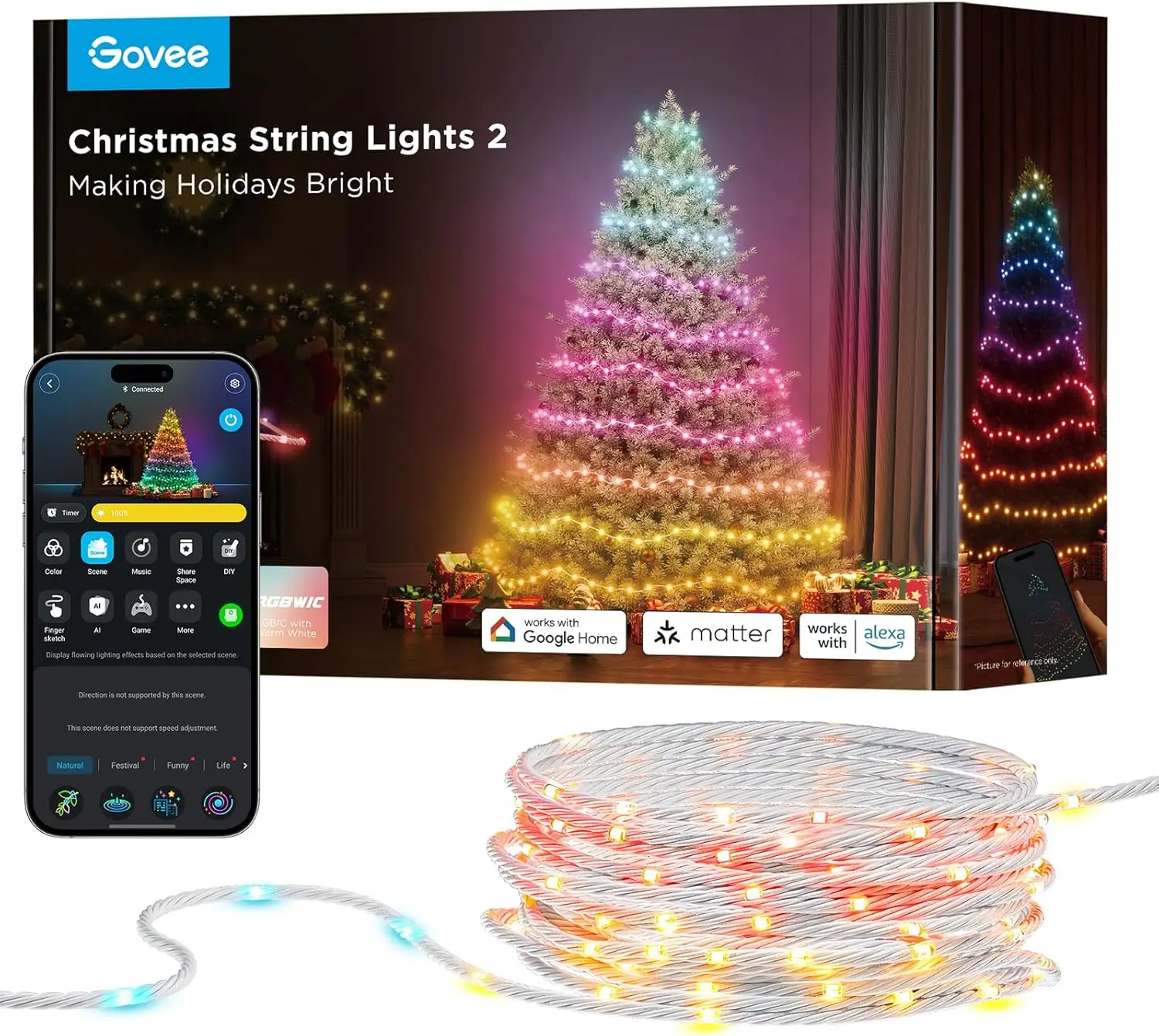 Govee Christmas Lights 2, Rgbwic 99Ft 300Leds Christmas Tree Lights With Shape Mapping Function, Smart Holiday String Lights