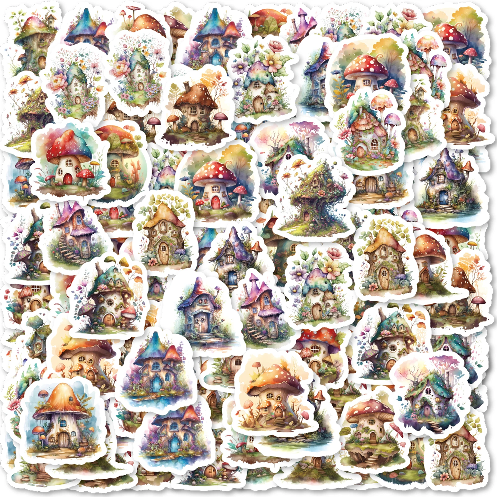 46pcs Vintage Mushroom House Graffiti Stickers Decorated Notebook Water Cup Suitcase Guitar Classic Toy DIY Scrapbook Decals