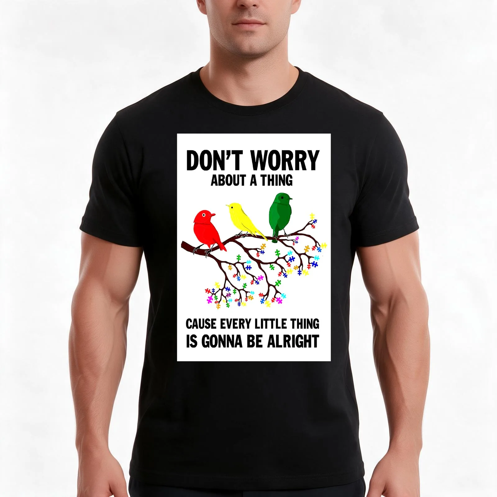 Don't Worry About A Thing Cause Every Little Thing Is Gonna Be Alright T-Shirt, Summer Casual Cotton Tee, Vintage Graphic Print