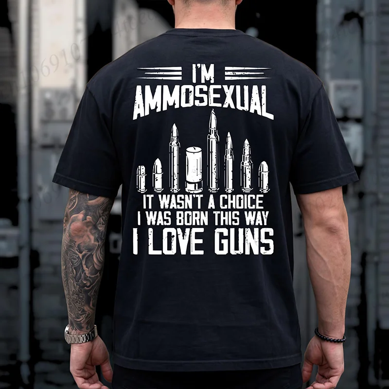 Sommer-T-Shirts für Herren, I'm Ammosexual Born This Way Love Guns, Grafik-T-Shirts für Damen und Herren, kurzärmeliges T-Shirt mit kurzen Ärmeln – Detail 4