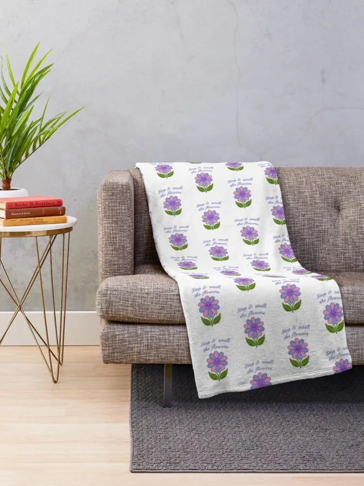 Inscription stop and smell the flowers floral illustration Throw Blanket Flannel Cute Polar Blankets