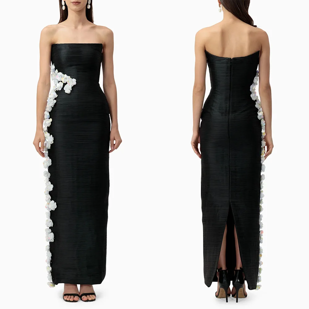 

High Quality Customized Strapless Sleeveless Ankle Length Flowers Backless Zipper Prom Dresses 2026 Luxury Свадебное Платье Robe