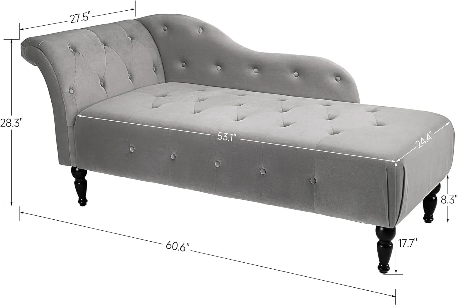 Upholstered Chaise Lounge with Left Armrest, Button Tufted Lounge Sofa, Velvet Button-Tufted Chaise Lounge Chair Leisure Sofa Ch