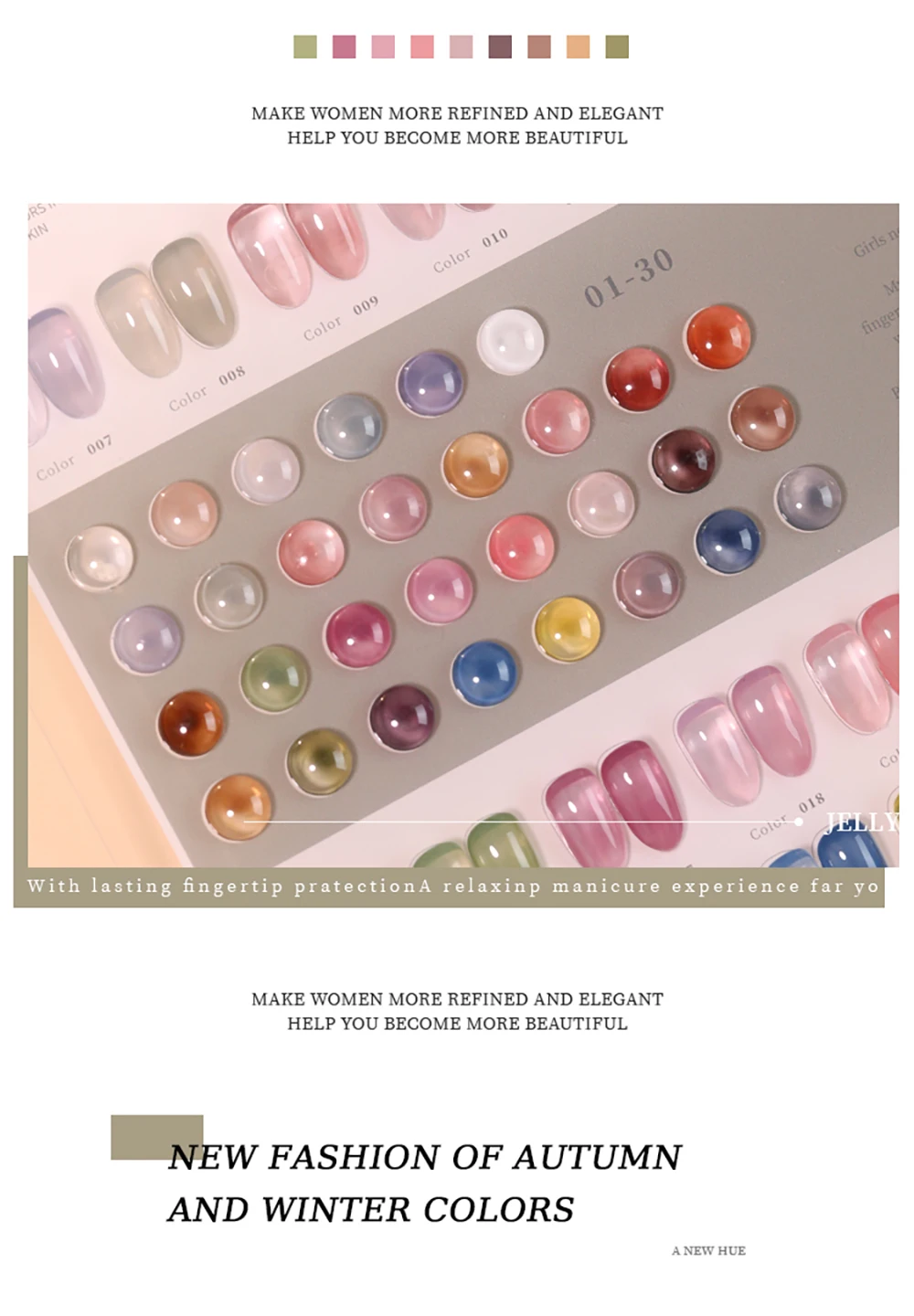 Vendeeni 30 Farben/Set Jelly Transparenter Gel-Nagellack UV Soak-Off Gel-Lack Nude Pink Hautfarben Gel-Lack mit Display – Detail 10