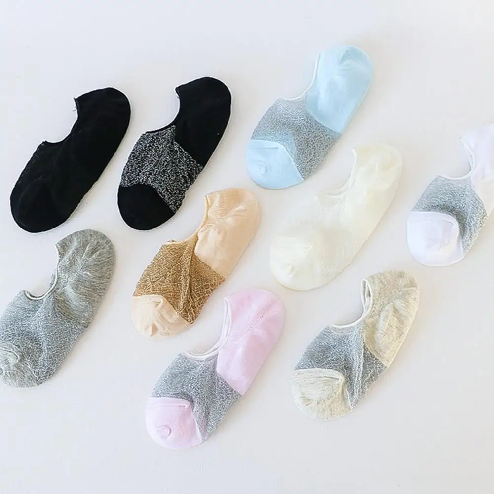 

Женские носки с защитой от крючков, 10 пар женских блестящих носков-лодочек, блестящие невидимые ультратонкие шелковистые носки на весну для женщин
