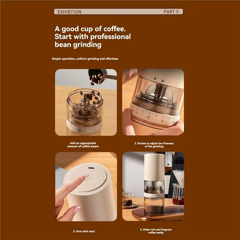 【KITCHEN GADGET】Portable Electric Burr Coffee Grinder For Travel Visual Bean Hopper 38 External Grind Settings 1.8X Speedier 200