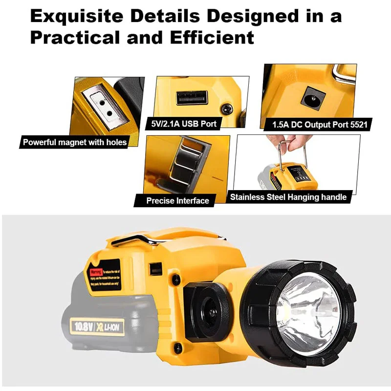Imagem -03 - Projetor Portátil para Makita para Dewalt Lanterna Dcl510 10.8v 12v Li-ion Bateria Trabalho Lâmpada Led sem Fio Luz de Trabalho