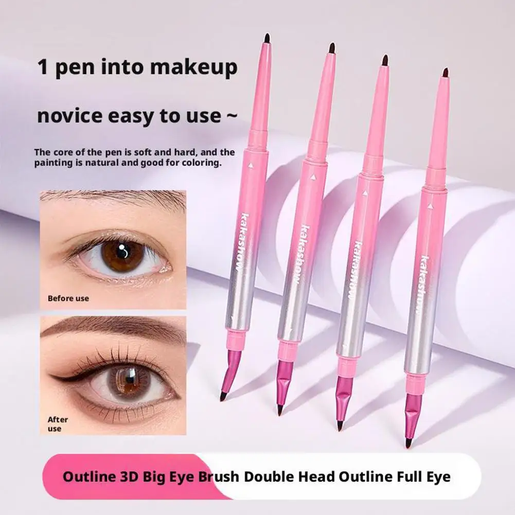 2-IN-1 Eyeliner Pencil Gel with Angled Brush Smudge-Proof Waterproof Eye Liner Cream Smooth for Brows & Under Eye Makeup D2U9