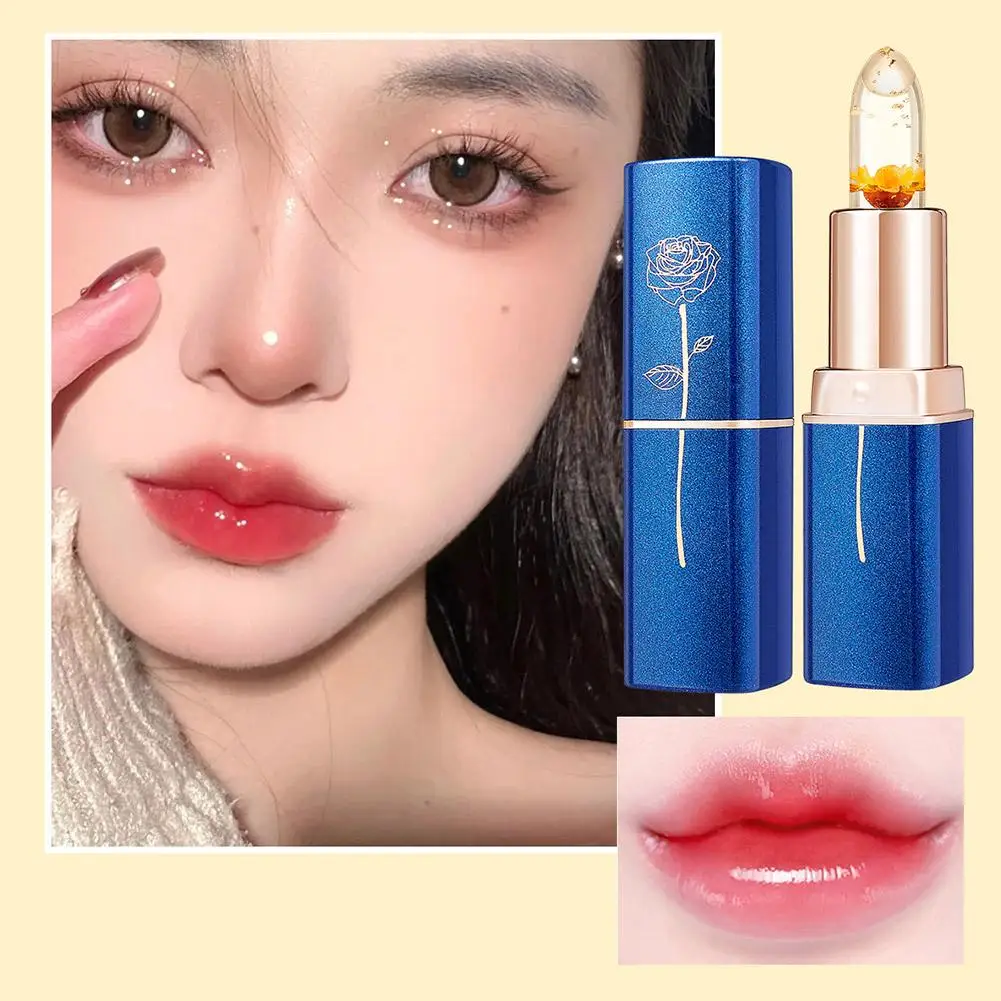 Vochtinbrengende Lipgloss Transparante Jelly Bloem Lippenstift Make-Up Tool Balsem Waterdichte Temperatuurverandering Make-Up Cosmetische Colo 4X7