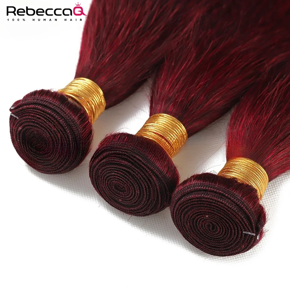 Brazilian Wine 99j Color Straight Human Hair 3 Bundles Virgin Hair Double Weft Hair Extensions 95g/PC For Full Head Remy Hair