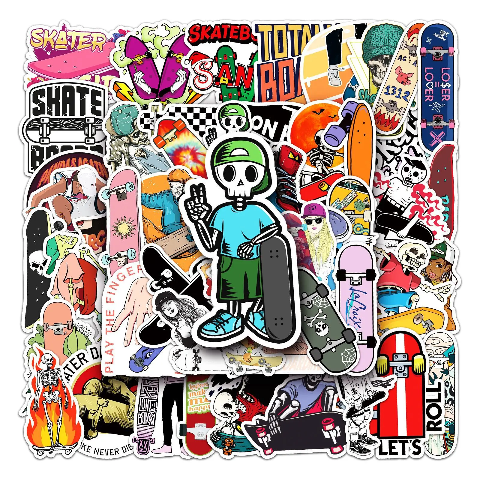 50PCS Outdoor Sports Skateboard Graffiti Stickers DIY Snowboard Skate Bicycle Car Helmet Waterproof Sticker Kid Toys