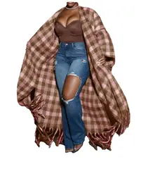 Plus Size 2024 Elegant Women Winter Open Front Warm Sweater African Lady Fashion Printed Fuzzy Long Cardigans Loose Kimonos