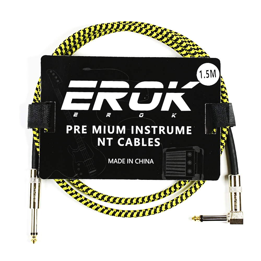 EROK 1.5M Guitar Audio Music Cable Noise Reduction Line 6.35 Male to Male Color Braided Line Connect Pedal Cables Guitar Parts