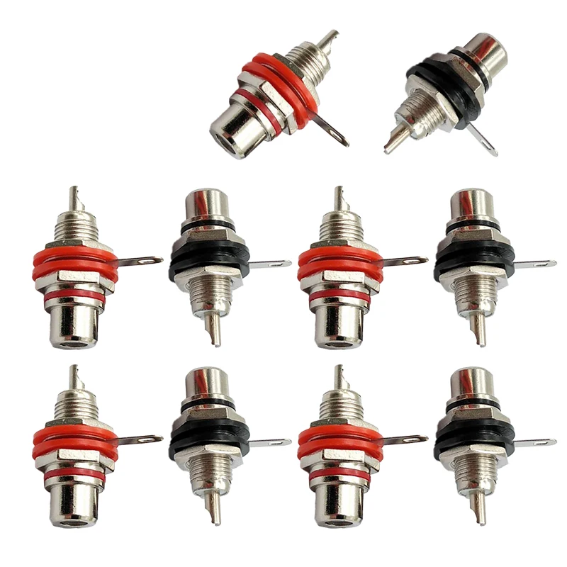 

5 Pairs Red Black Solderable RCA Panel Mount Female Jacks - Chassis Amplifier Audio Connector Adapter Coupler