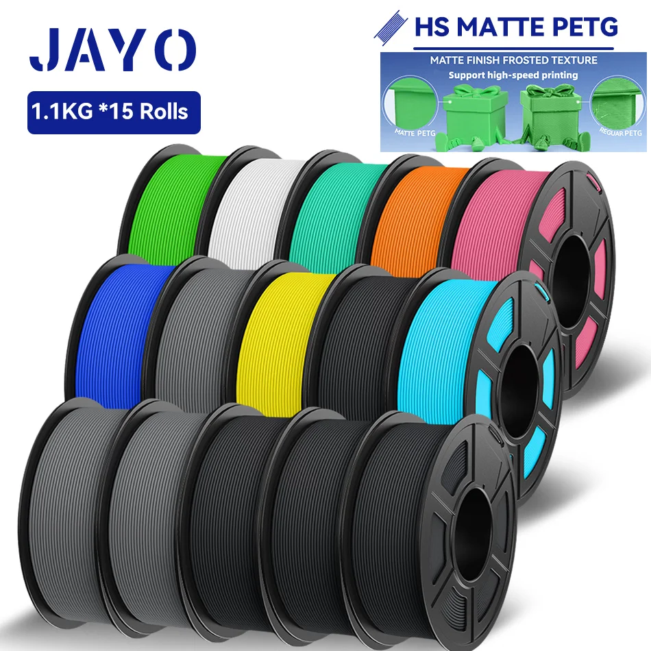 JAYO 15 Rollen 3D PETG Filament Hochgeschwindigkeits-Matt-PETG 3D-Drucker-Filament Hochfließendes Schnelles Matt-Effekt PETG 3D-Druckmaterialien