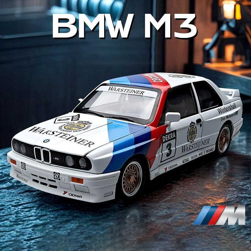 1:24 BMW M3 E30 1987 DTM Alloy Car Model Sound and Light Pull Back Children's Toy Collectibles Birthday gift