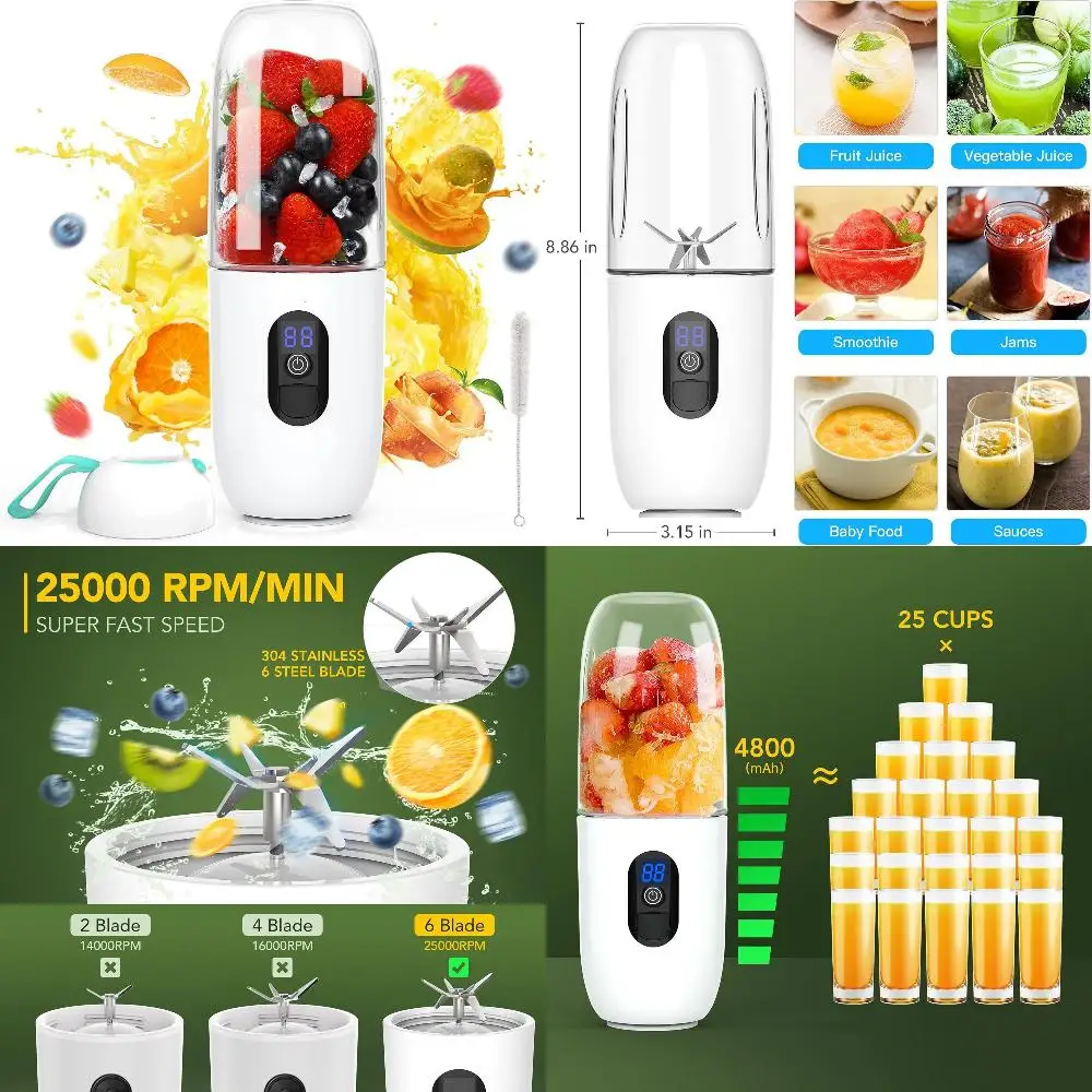 

Ideal 17oz Convenient Portable Personal Blender with 6 Sharp Blades Cup - Compact Mini Blender for Shakes and Smoothies. Excelle