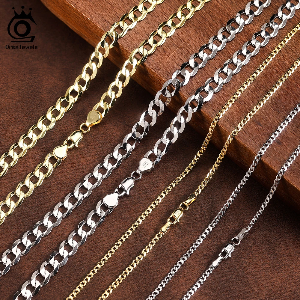 

ORSA JEWELS Basic Chains 2mm 6mm Pure 925 Sterling Silver Cuban Link Curb Chain Necklace for Women Men Simple Jewelry Gift SC60