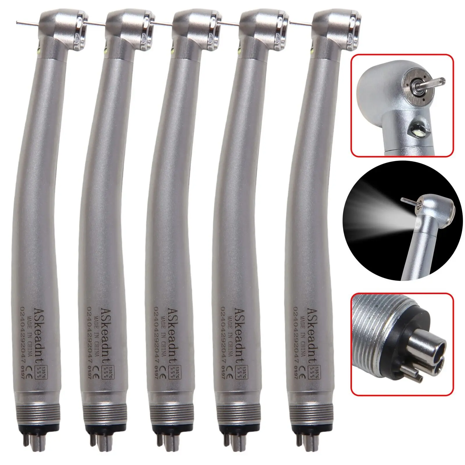 

5PCS KAVO Style Dental 4Hole E-generator LED Fiber Optic High Speed Handpiece Triple Water Spray Turbine